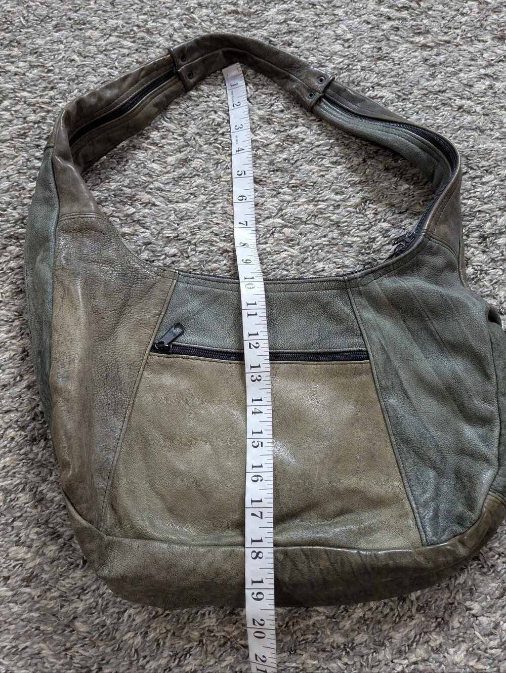 Vintage Green Patchwork Small Leather Shoulder Bag - Picture 9 of 10